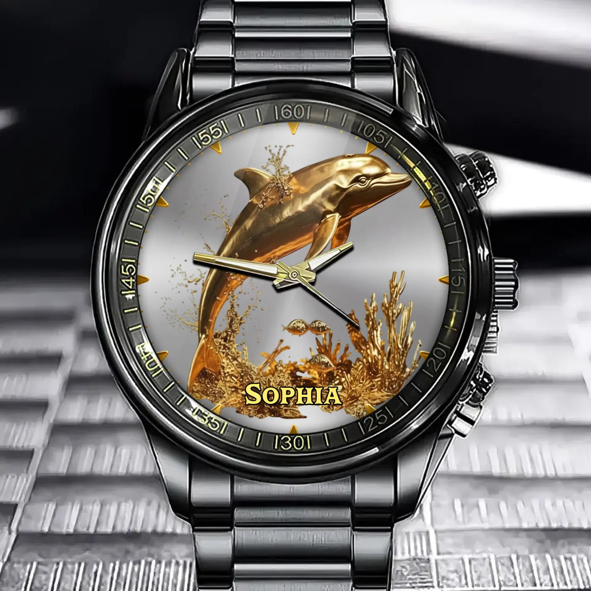 Personalized Ocean Life Art Watch - Custom Turtle, Dolphin, Mermaid & Hippocampus Art Dial for Marine Life Aficionados