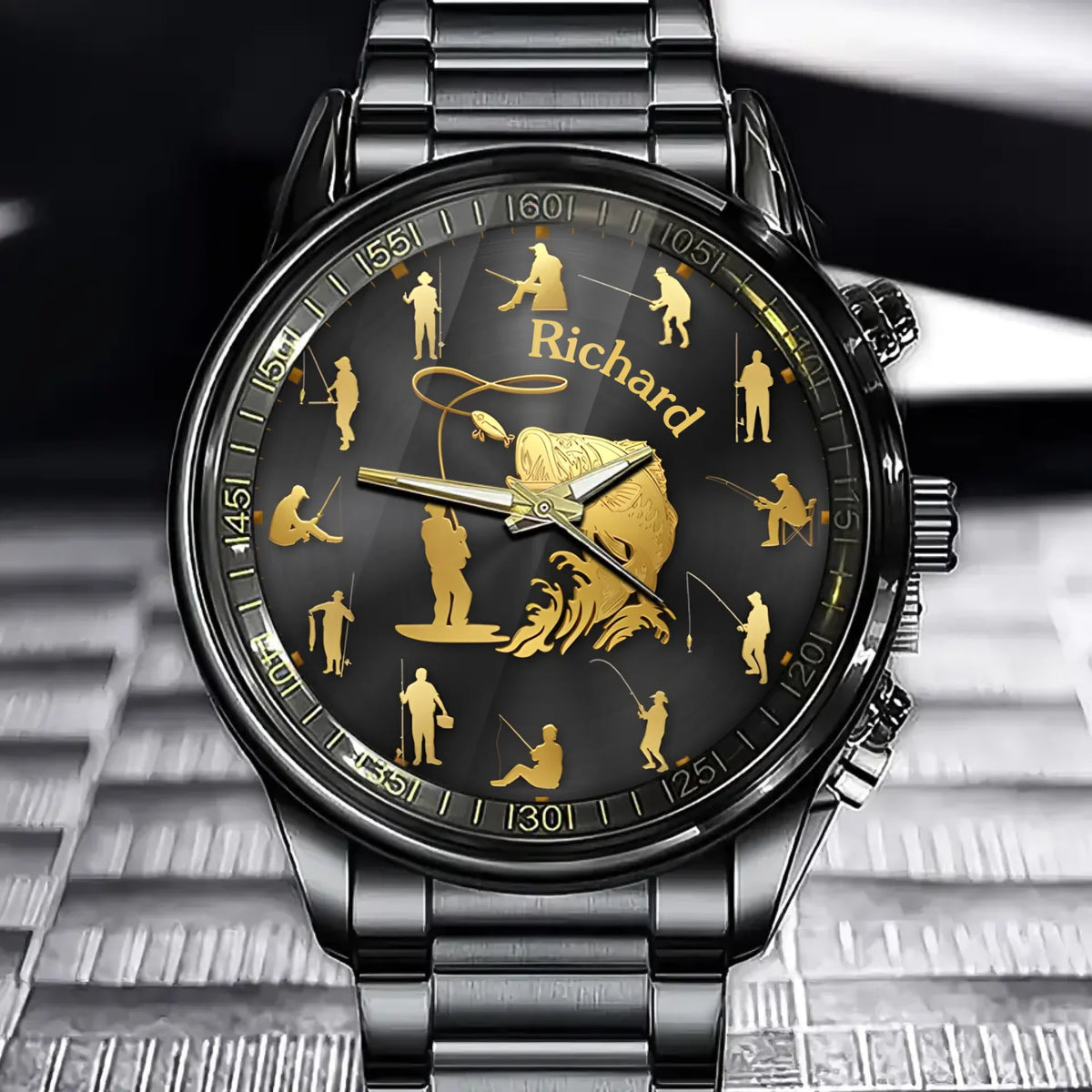 Fishing Silhouette - Personalized Fishing Hand Watch