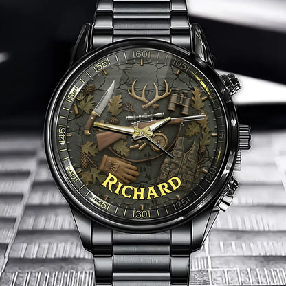 Personalized Hunting Theme Watch - Custom Rifle, Antlers & Hunting Gear Design for Hunting Enthusiasts