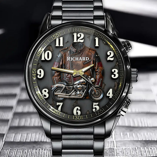 Personalized Rebel Biker Watch - Edgy Motorcycle & Leather Jacket Dial