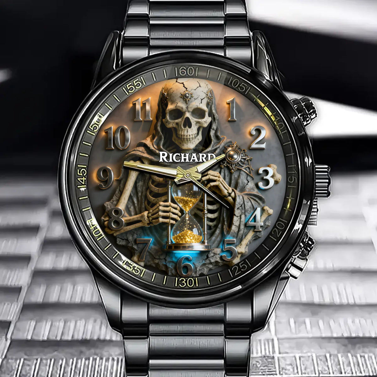 Personalized Skull Watch - Skull Hourglass Sculpture