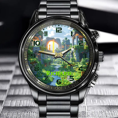 Personalized Pixel World Watch - Custom Your Name Step into a Blocky Adventure