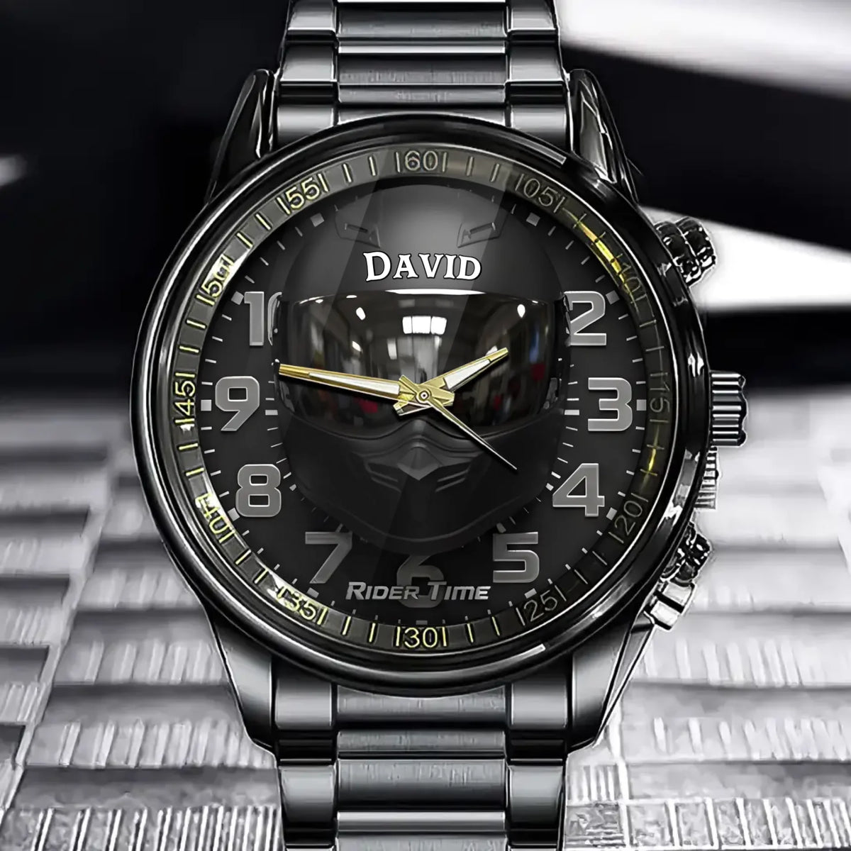 Personalized Biker-Themed Watch - Sleek Matte Black Design with Custom Name Option