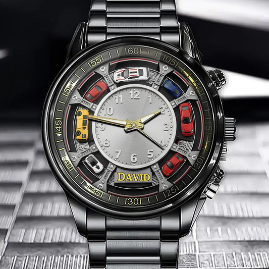 Personalized Car Lover Watch - Parking Garage & Auto Design with Custom Name
