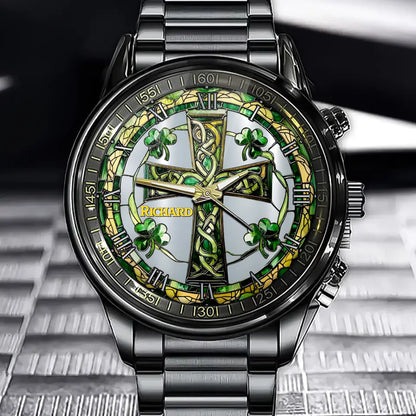 Personalized Irish Hand Watch-Celtic Cross Shamrock
