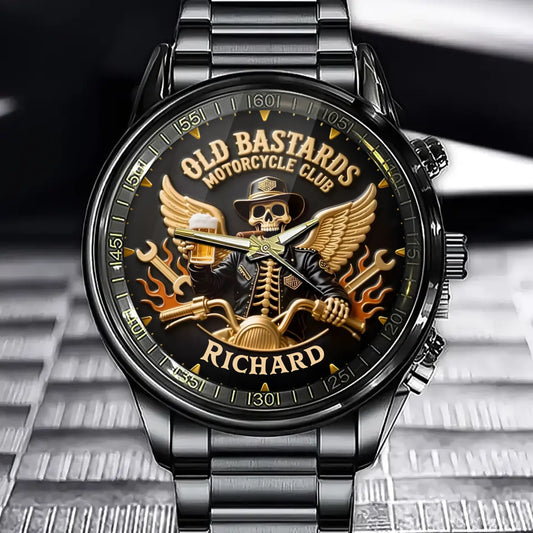 Custom Motorcycle Watch - Personalized "Old Bastards Motorcycle Club" Design