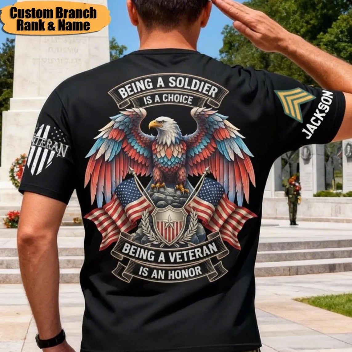 Personalized Veteran Honor T-Shirt – Custom Military Art, Branch, Rank & Name Gift For Veteran