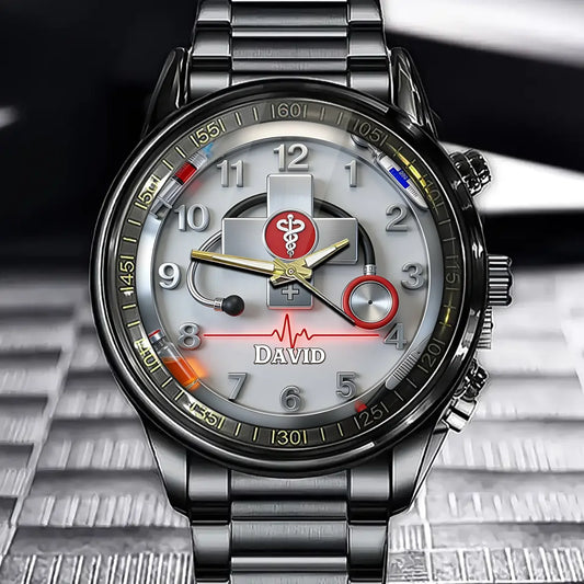Personalized Medical Theme Watch - Healthcare Gear & Symbol Design with Custom Name