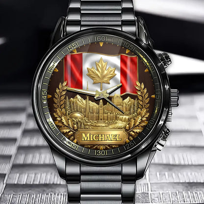 Personalized Canadian Heritage Watch – Custom Name Edition with Iconic Landmarks