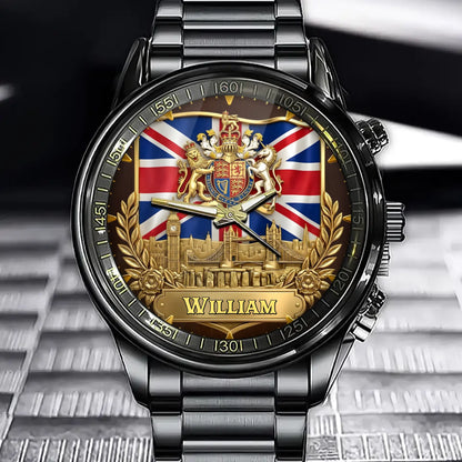 Personalized British Heritage Watch – Custom Name & Choose Your Favorite UK Flag