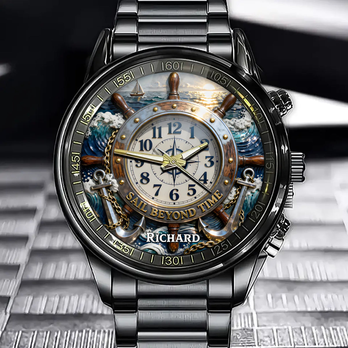 Personalized Nautical Wheel Watch - Perfect For Sailing Enthusiasts, Customizable With Your Name