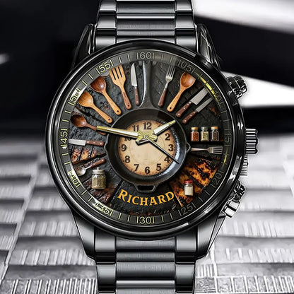 Personalized chef professional Watch- Grilling Tools Design with Custom Name