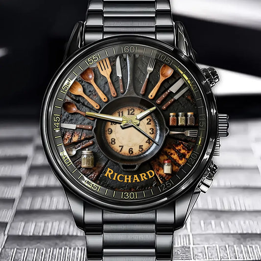 Personalized chef professional Watch- Grilling Tools Design with Custom Name