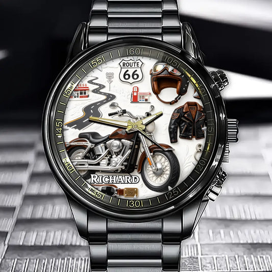 Personalized Riding Watch - Motorcycle Theme With Customizable Name