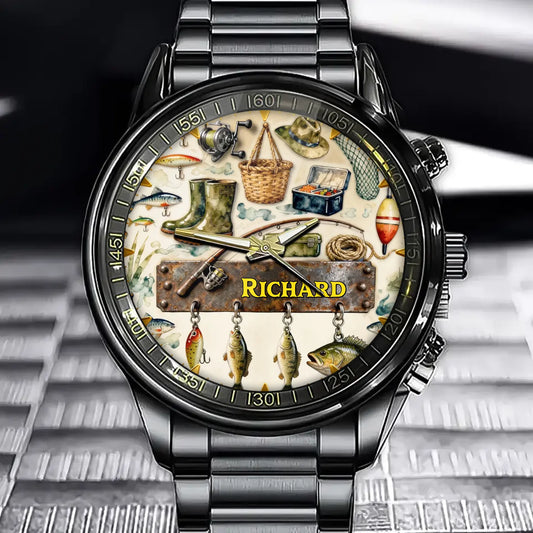 Personalized Fishing Gear Watch – Add Your Name, Iconic Tackle Box & Rod Artwork
