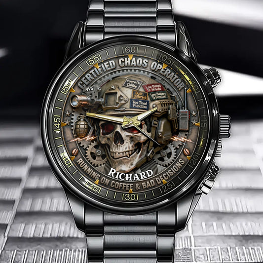 Personalized Mechanical Style Watch Series - "Chaos & Tough Life" Theme with Custom Name