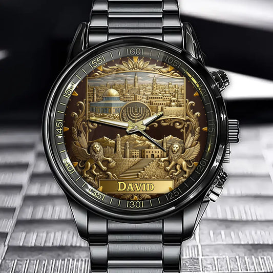 Personalized Custom Jerusalem-Themed Watch With Intricate Cityscape Design
