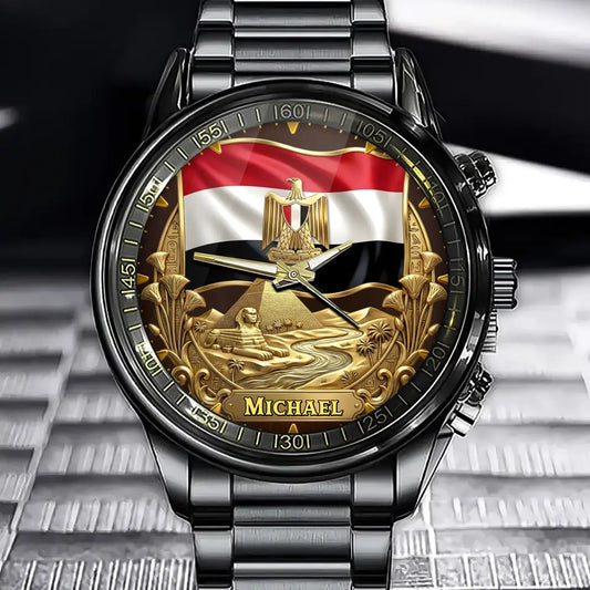 Land of Pharaohs Personalized Watch – Custom Name, Regal Architecture Art