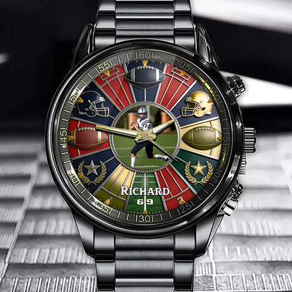 Personalized Football Fan Gift Watch - Custom Photo Upload & Sporty Romantic Style