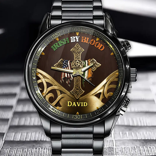 Custom Irish Heritage Watch With Personalized Celtic Cross Design