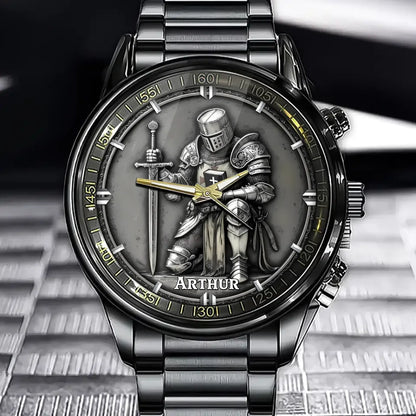 Personalized Armor of Faith Knight Watch - Christian-Themed Devotional Design with Custom Name Option