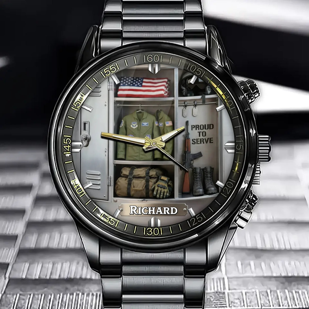 Personalized Proud to Serve Military Watch - Service Locker Detail Gift Design with Custom Name
