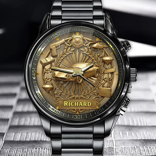 Personalized Urban Heist Watch – Add Your Name, Crime & Luxury Theme