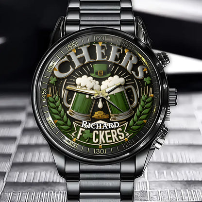Personalized St. Patrick’s Day Watch – Pub Skeleton & Cheers Beer Mugs Designs