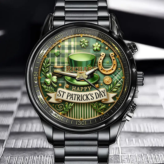 Personalized St. Patrick's Day Lucky Gift Watch Collection - Shamrock Detail with Custom Name