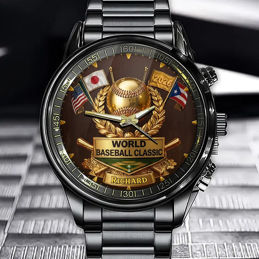 Personalized 2026 Baseball Tournament Watch - Global Game Motif Design with Custom Name