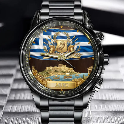 Personalized Greece Coat Of Arms Watch - Custom Engraving For National Pride