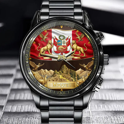 Personalized Peru Coat Of Arms Watch - Custom Engraving For National Pride