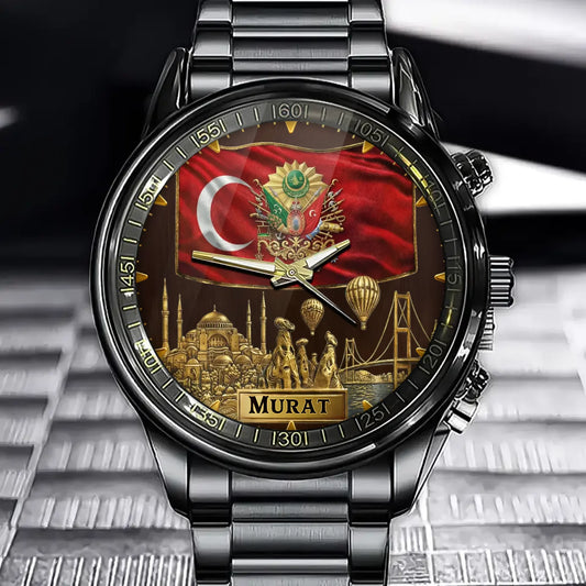 Personalized Turkish Coat of Arms Watch - Custom Engraving for National Pride
