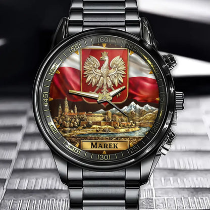Personalized Name Poland Flag Emblem Watch – Polish Pride Gift