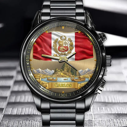 Personalized Peruvian Coat Of Arms Watch - Engravable National Pride
