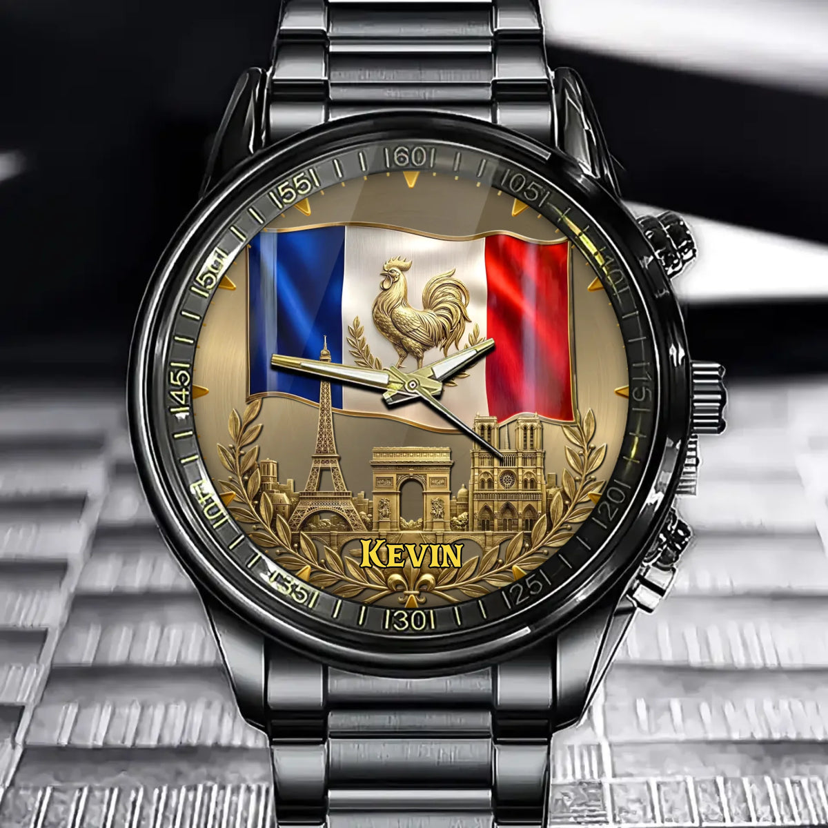 Personalized French Heritage Watch – Custom Name, Paris Landmarks Edition