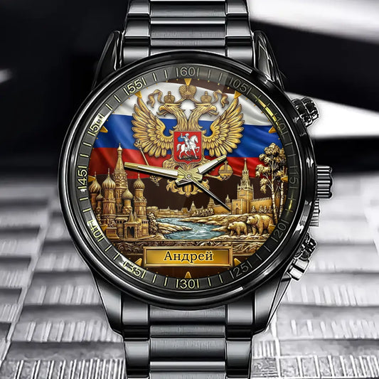 Personalized Russia Flag Emblem Watch with Name – A Russian Pride Gift
