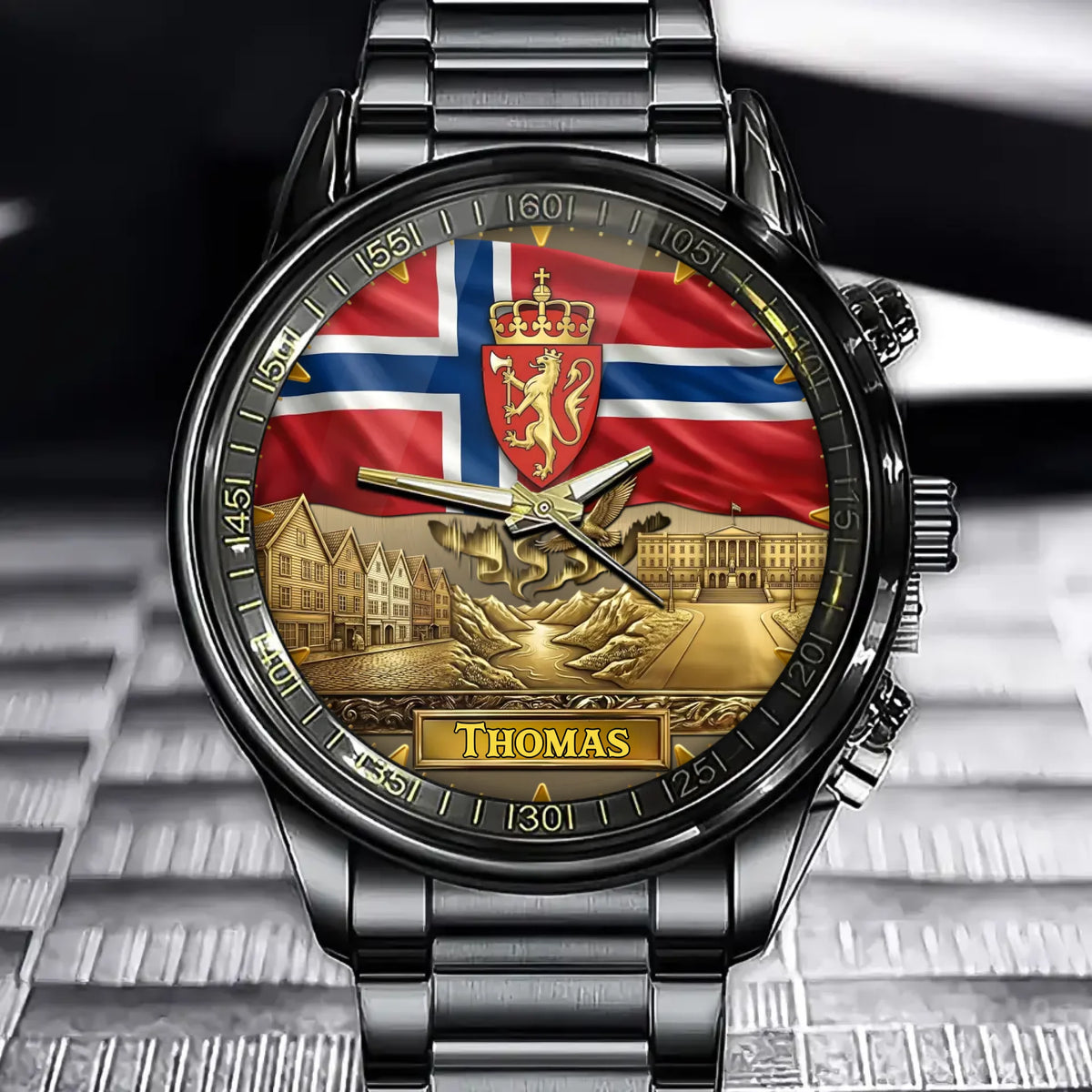 Personalized Norwegian Heritage Watch – Custom Name, Flag and Fjord Edition