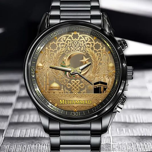 Personalized Islamic Watch-Crescent & Kaaba Engravable