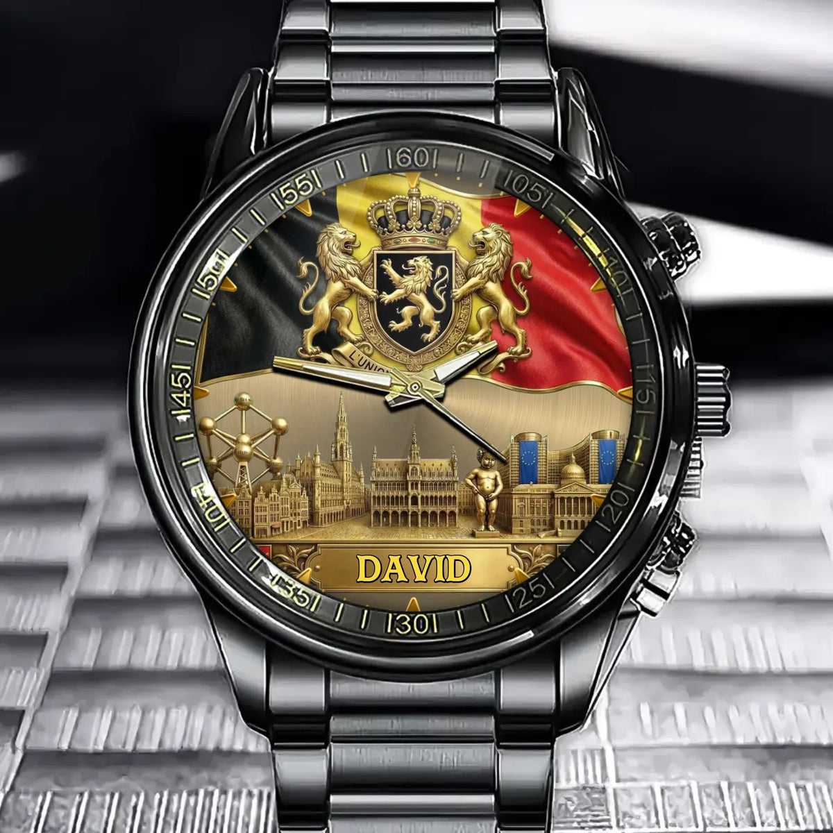 Personalized Belgian Coat of Arms Watch - Custom Engraving for National Pride