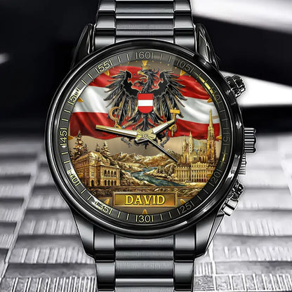 Personalized Austrian Coat of Arms Watch - Custom Engraving for National Pride