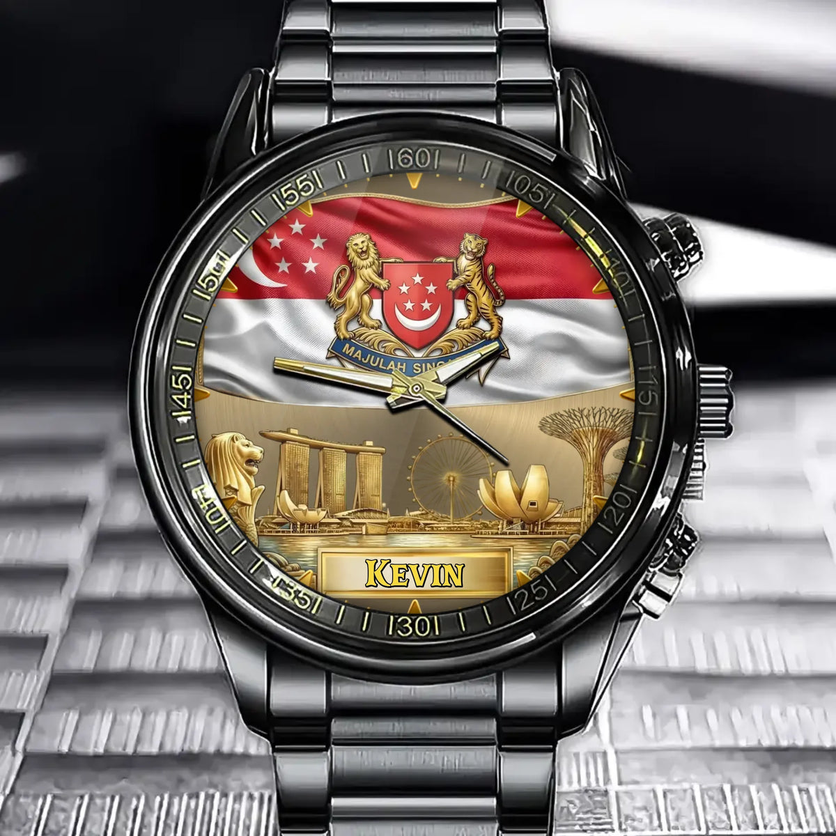 Personalized Singapore Coat Of Arms Watch - Custom Engraving For National Pride