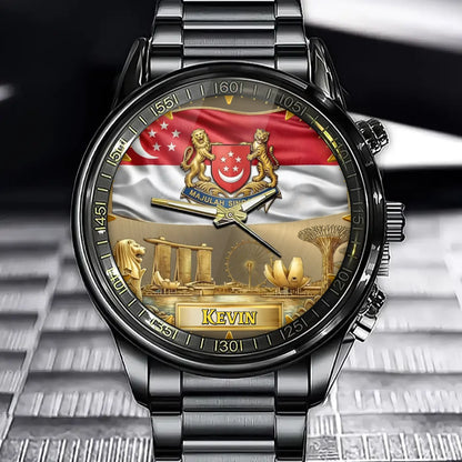 Personalized Singapore Coat Of Arms Watch - Custom Engraving For National Pride