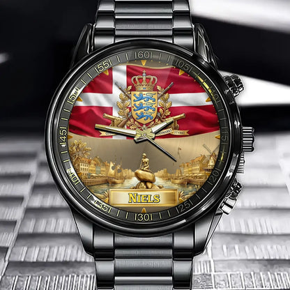 Personalized Denmark Coat Of Arms Watch - Custom Engraving For National Pride
