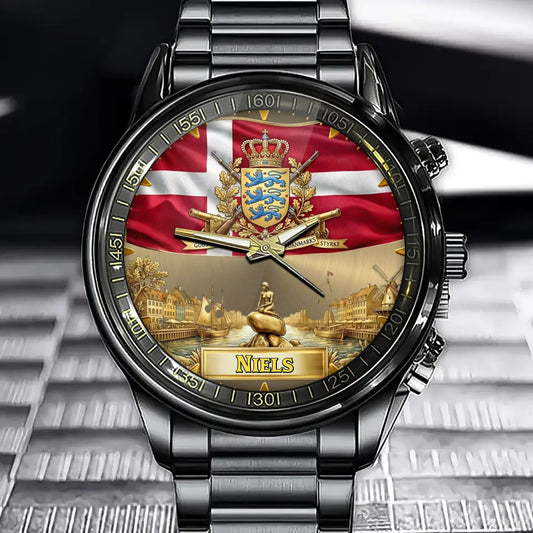 Personalized Denmark Coat Of Arms Watch - Custom Engraving For National Pride
