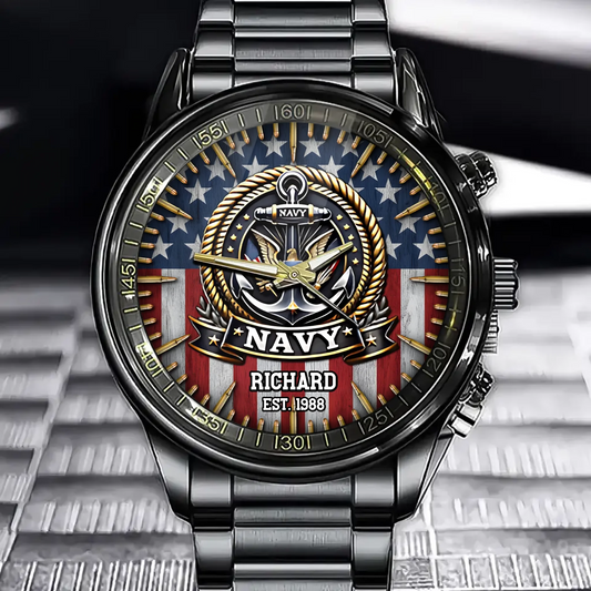 Personalized Veteran Pride Watch - Custom Military Emblem Dial