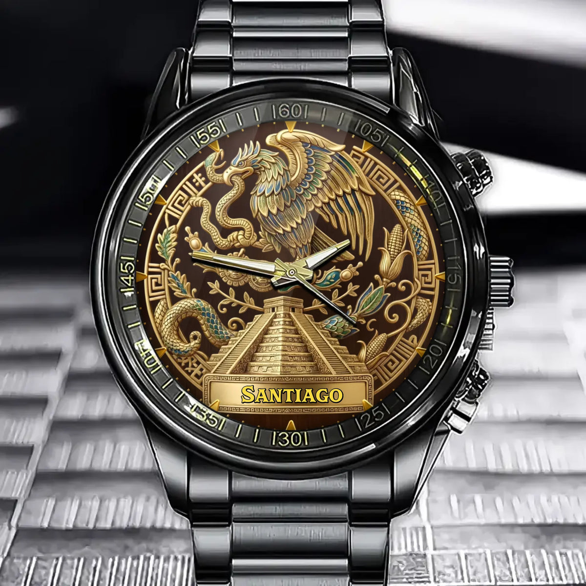 Personalized Mexican Eagle & Aztec Pyramid Watch - Engrave Your Name