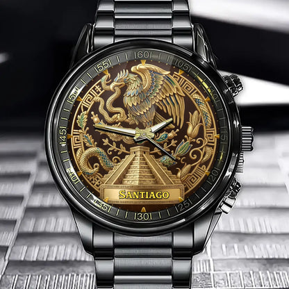 Personalized Mexican Eagle & Aztec Pyramid Watch - Engrave Your Name