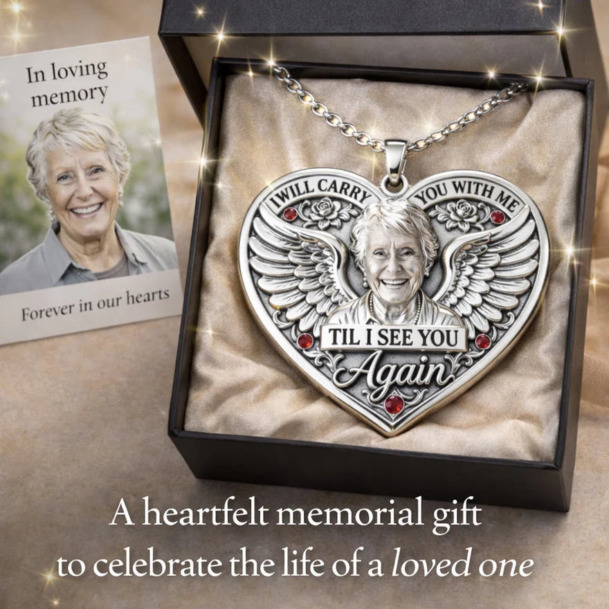 Memorial Gift, Till I See You Again - Personalized Memorial Shaped Metal Pendant Necklace