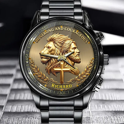 Personalized Faith & Valor Lion Emblem Watch - As Bold As a Lion